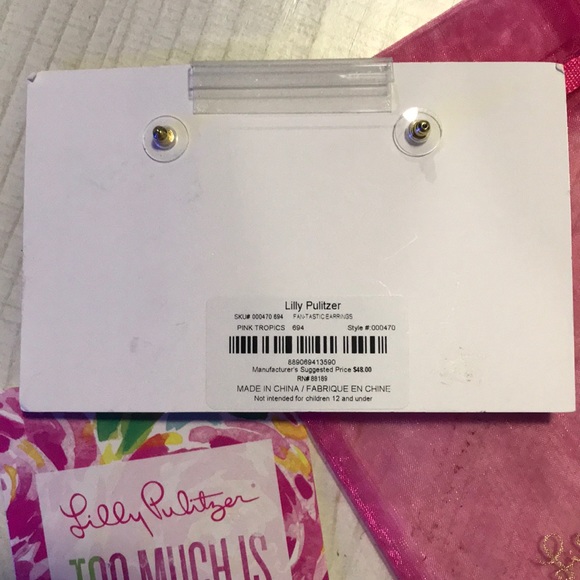 Lilly Pulitzer Fan-Tastic Earrings Pink Tropics - Picture 4 of 6